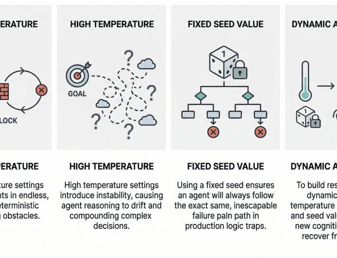 Why Agents Fail: The Role of Seed Values and Temperature in Agentic Loops