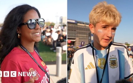 Spanish and Argentinian fans react outside World Cup final