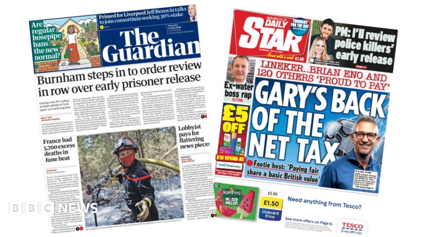 The Papers: 'Row over early prison release' and 'Gary's back of the net tax'