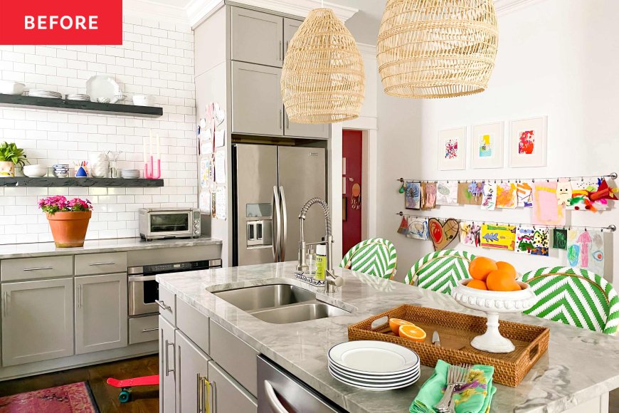 An Interior Designer Turned Kid’s Art into Wallpaper for a Kitchen Redo